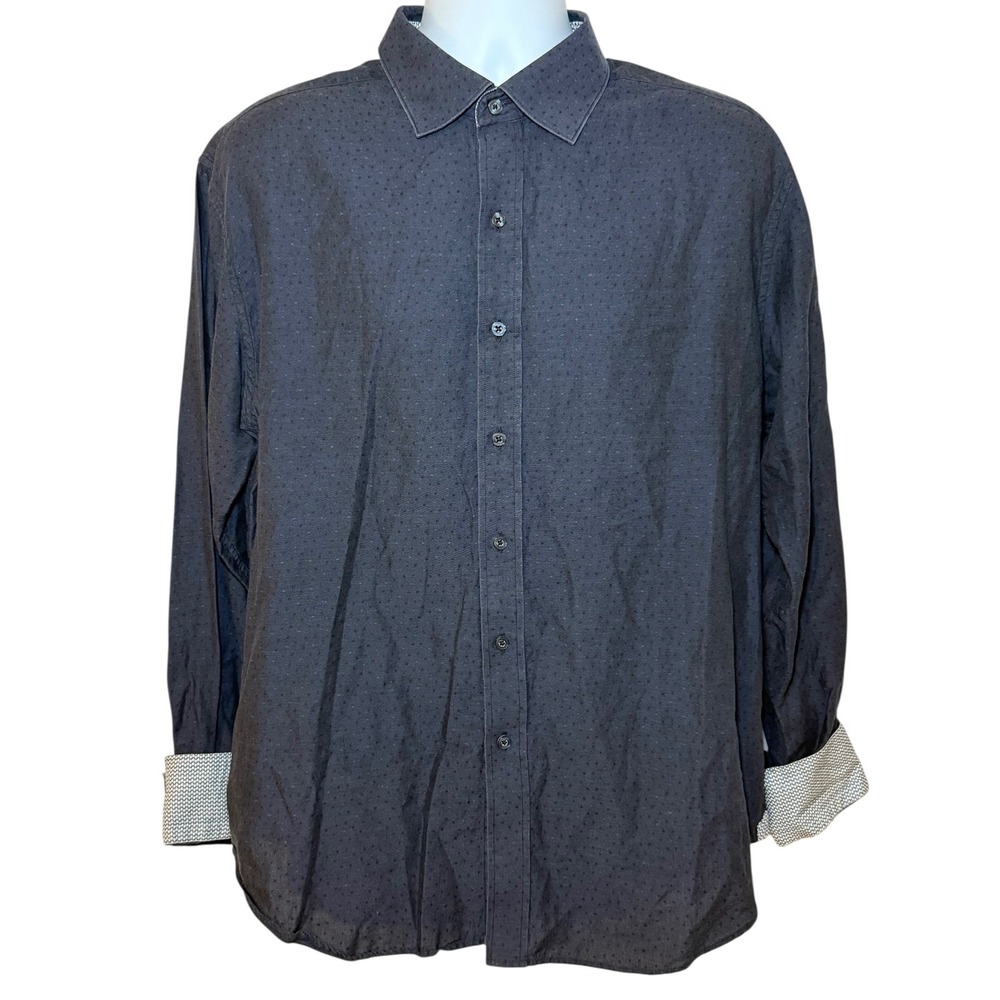Robert Graham Mens XL Shirt Black Dots All Over Long Sleeve Button Up Flip Cuffs - Picture 2 of 11